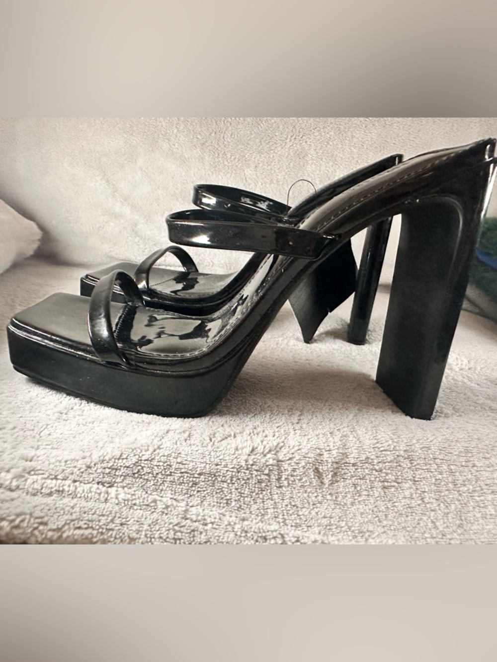 Forever 21 Black Patent Platform Strappy Heels